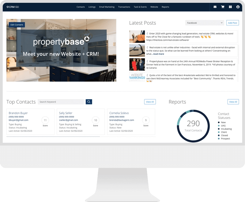 Propertybase CRM product screenshot on computer monitor