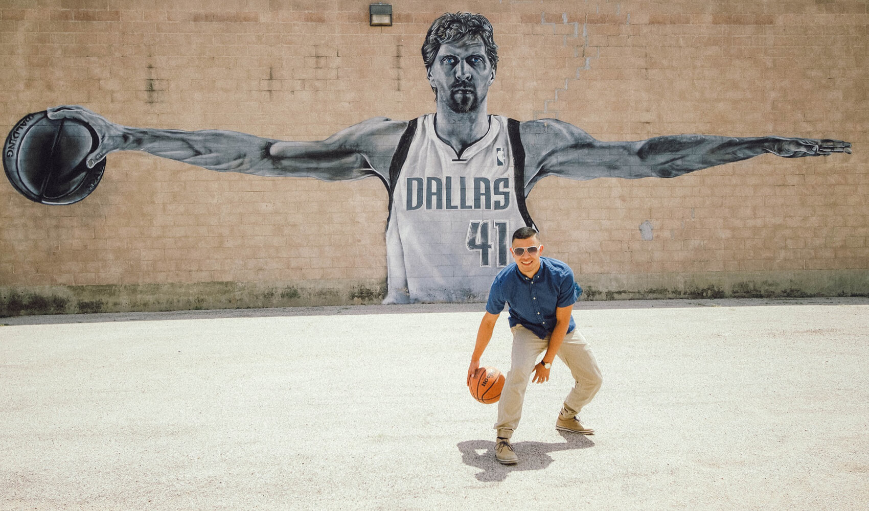 Kevin dribbling a basketball with Dirk