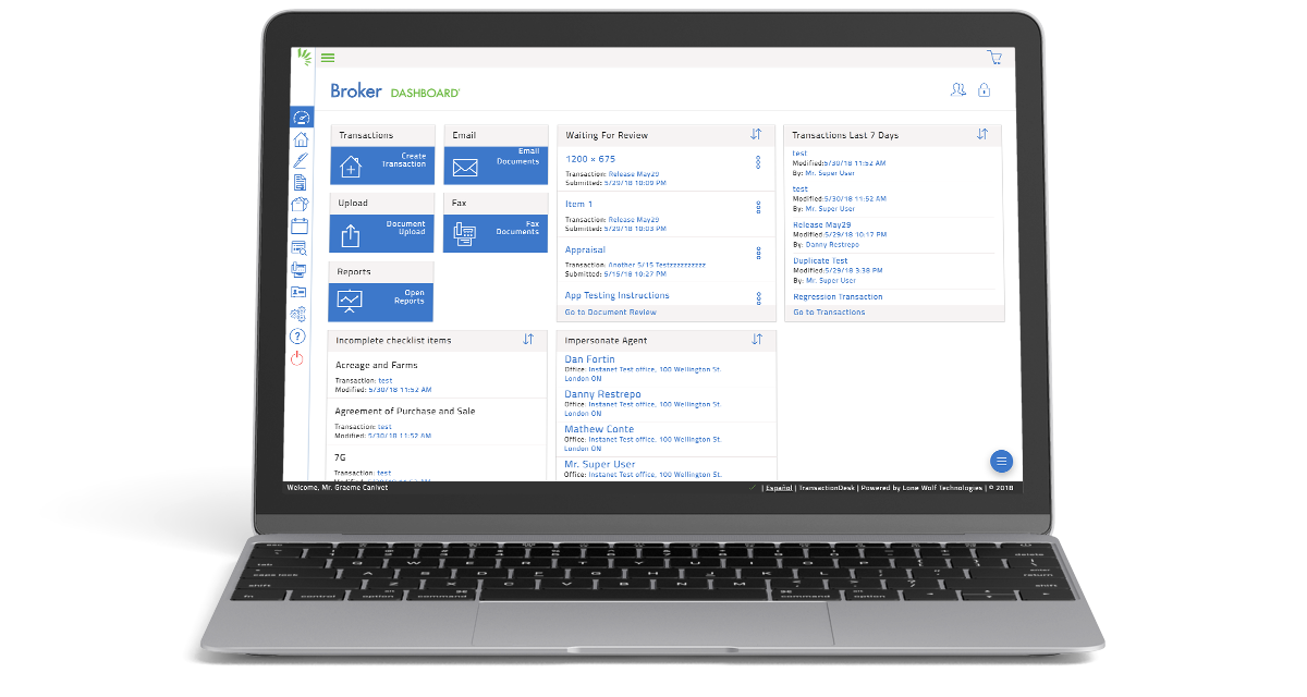 Broker Dashboard - TransactionDesk Laptop Screen